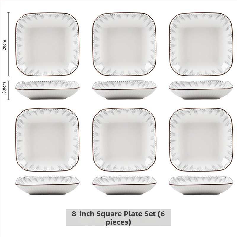 Κεραμικό σετ καθημερινής χρήσης, κυκλικά πιάτα με ρίγες, κατάλληλο για φούρνο μικροκυμάτων