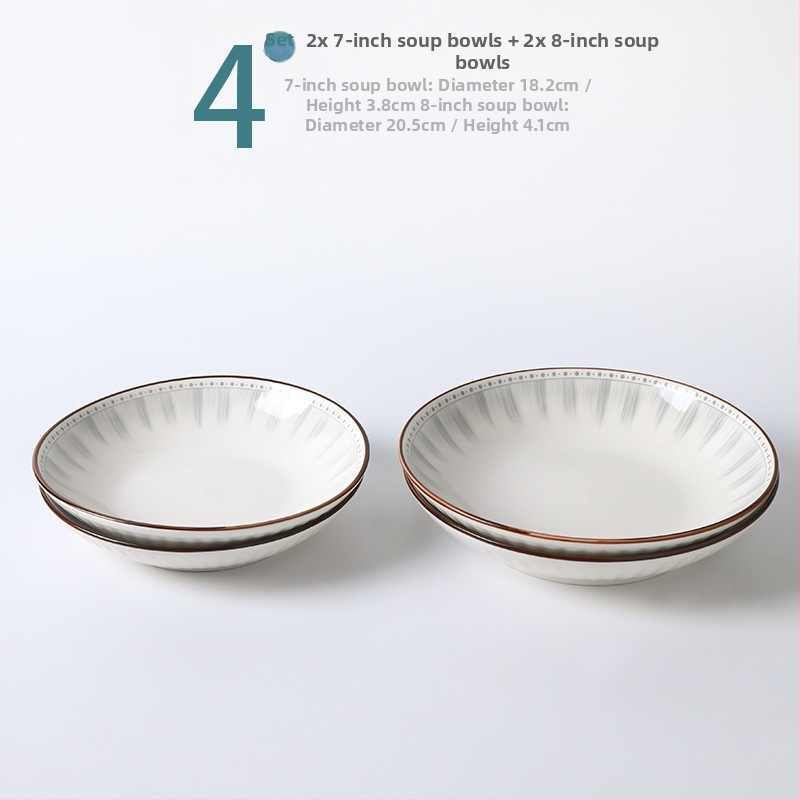 Κεραμικό σετ καθημερινής χρήσης, κυκλικά πιάτα με ρίγες, κατάλληλο για φούρνο μικροκυμάτων