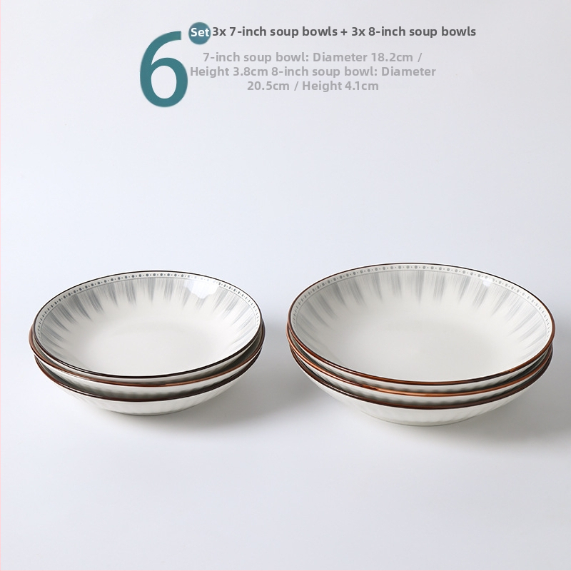 Κεραμικό σετ καθημερινής χρήσης, κυκλικά πιάτα με ρίγες, κατάλληλο για φούρνο μικροκυμάτων