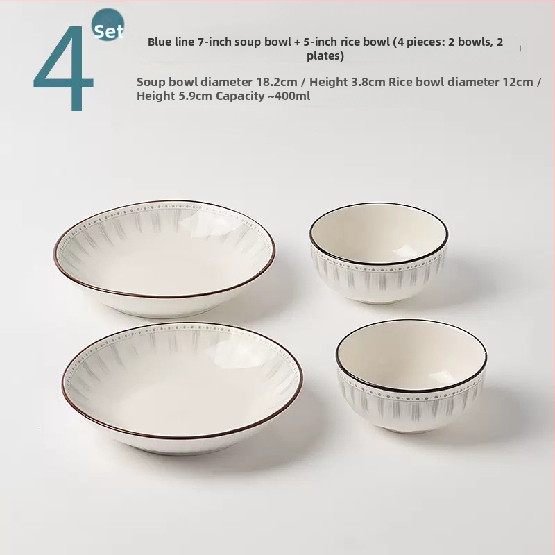 Κεραμικό σετ καθημερινής χρήσης, κυκλικά πιάτα με ρίγες, κατάλληλο για φούρνο μικροκυμάτων