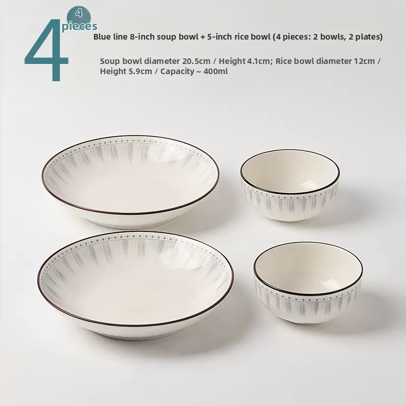 Κεραμικό σετ καθημερινής χρήσης, κυκλικά πιάτα με ρίγες, κατάλληλο για φούρνο μικροκυμάτων