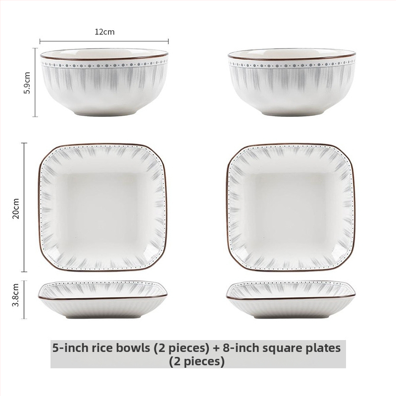 Κεραμικό σετ καθημερινής χρήσης, κυκλικά πιάτα με ρίγες, κατάλληλο για φούρνο μικροκυμάτων