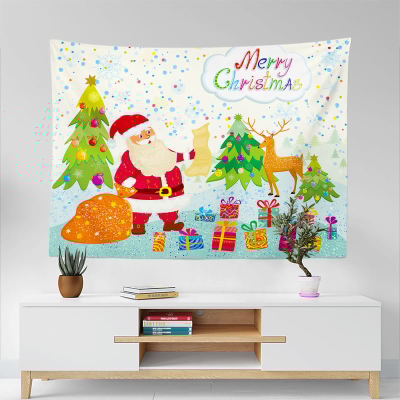Коледен гоблен за фон на предаване на живо, полиестер, правоъгълен формат, скандинавски стил, дигитален термален трансфер, персонализиран