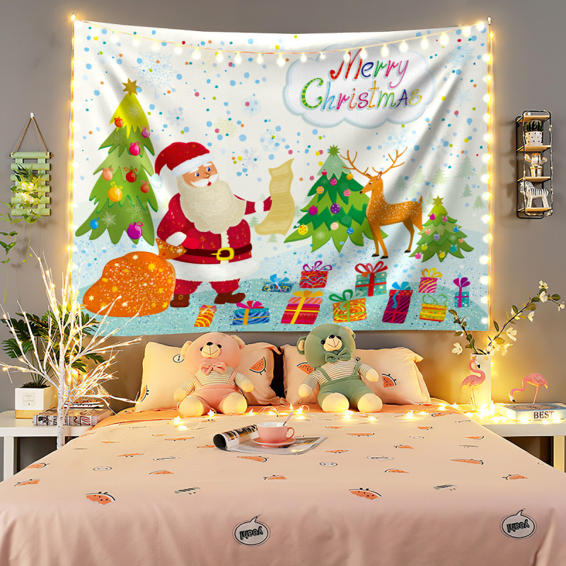 Коледен гоблен за фон на предаване на живо, полиестер, правоъгълен формат, скандинавски стил, дигитален термален трансфер, персонализиран