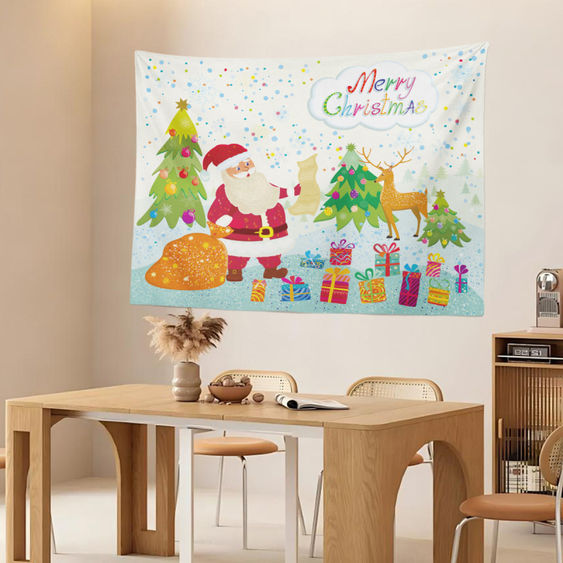 Коледен гоблен за фон на предаване на живо, полиестер, правоъгълен формат, скандинавски стил, дигитален термален трансфер, персонализиран