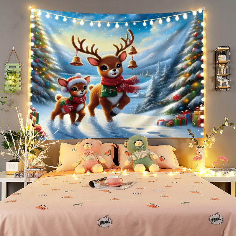 Коледен гоблен за фон на предаване на живо, полиестер, правоъгълен формат, скандинавски стил, дигитален термален трансфер, персонализиран