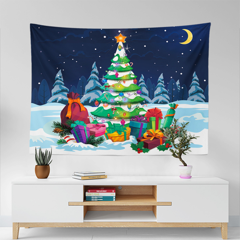 Коледен гоблен за фон на предаване на живо, полиестер, правоъгълен формат, скандинавски стил, дигитален термален трансфер, персонализиран