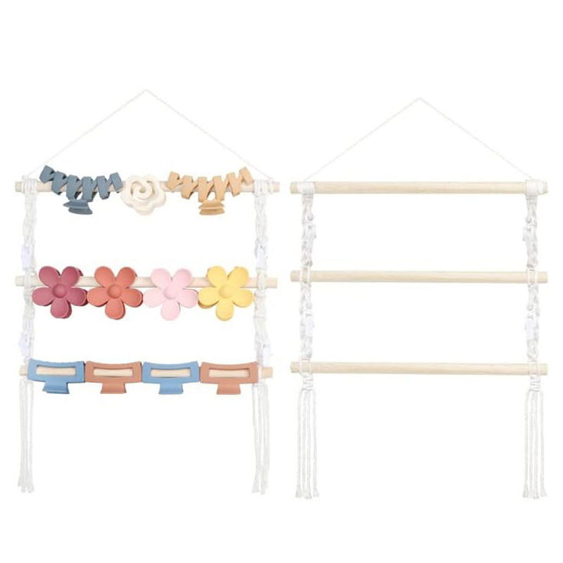 Бохемски плетен държач за съхранение на детски аксесоари за коса, ръчно тъкана тъкан, правоъгълен, подходящ за баня, балкон и детска стая