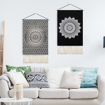 Бохемски пискюлен стенен гоблен с пейзаж, правоъгълна форма, 100% полиестер, ръчно пране, подходящ за дневна, спалня, кабинет