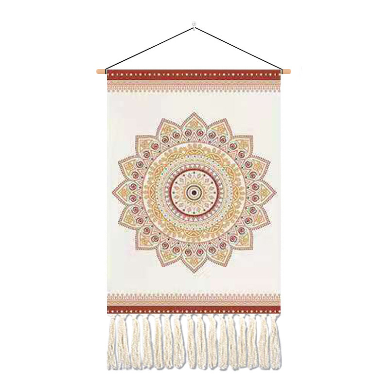 Бохемски пискюлен стенен гоблен с пейзаж, правоъгълна форма, 100% полиестер, ръчно пране, подходящ за дневна, спалня, кабинет