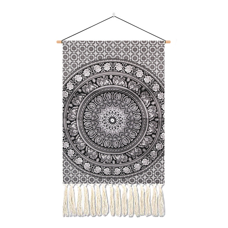 Бохемски пискюлен стенен гоблен с пейзаж, правоъгълна форма, 100% полиестер, ръчно пране, подходящ за дневна, спалня, кабинет