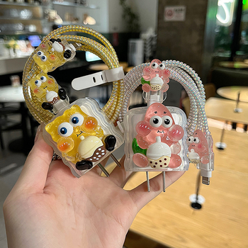 TPU протекторен корпус за кабел за зареждане, модел 012, персонализиран дизайн с карикатурен стил, съвместим с Apple 20W зарядно