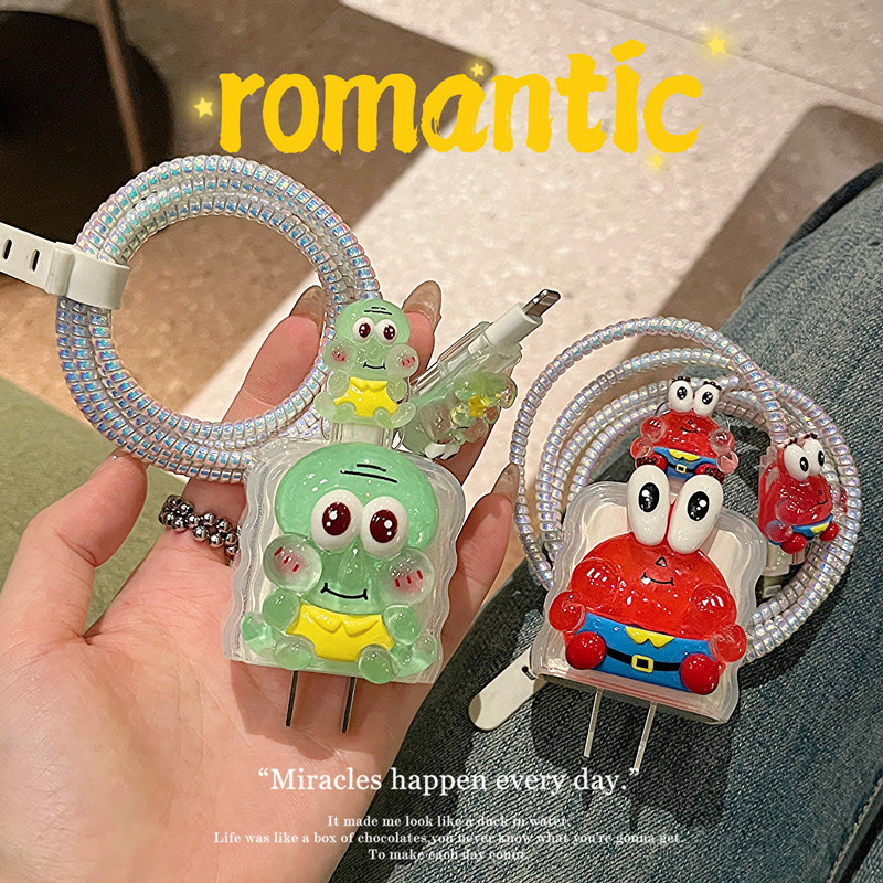 TPU протекторен корпус за кабел за зареждане, модел 012, персонализиран дизайн с карикатурен стил, съвместим с Apple 20W зарядно