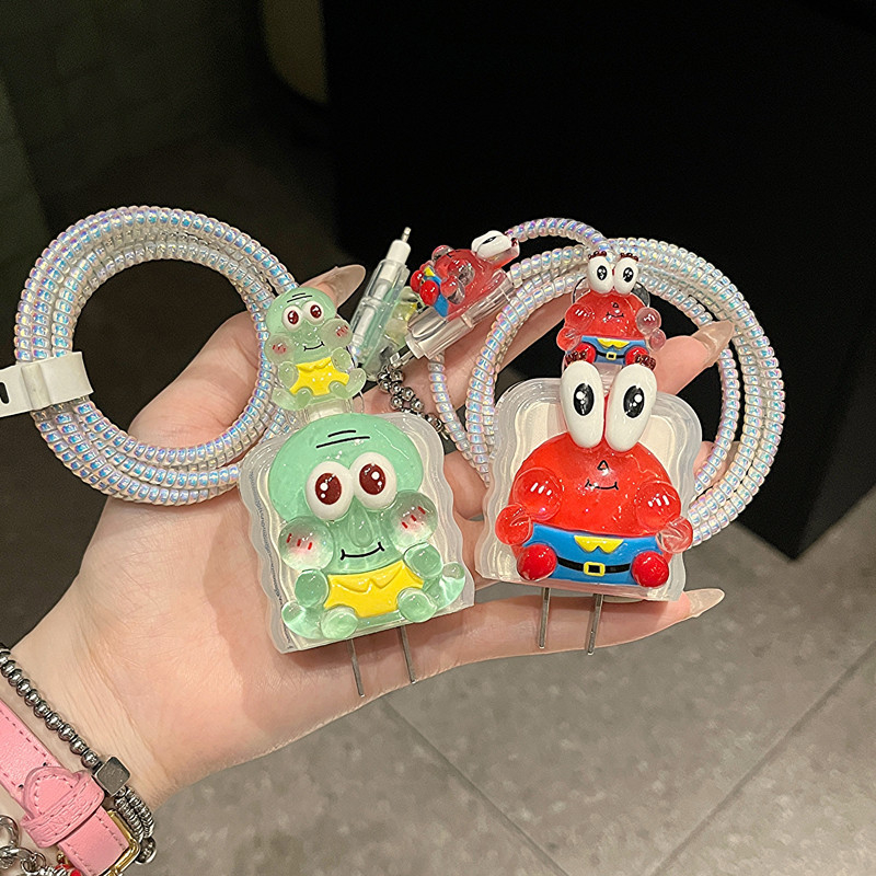 TPU протекторен корпус за кабел за зареждане, модел 012, персонализиран дизайн с карикатурен стил, съвместим с Apple 20W зарядно