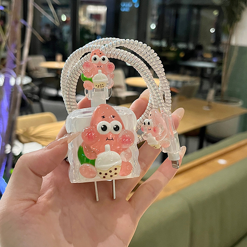 TPU протекторен корпус за кабел за зареждане, модел 012, персонализиран дизайн с карикатурен стил, съвместим с Apple 20W зарядно