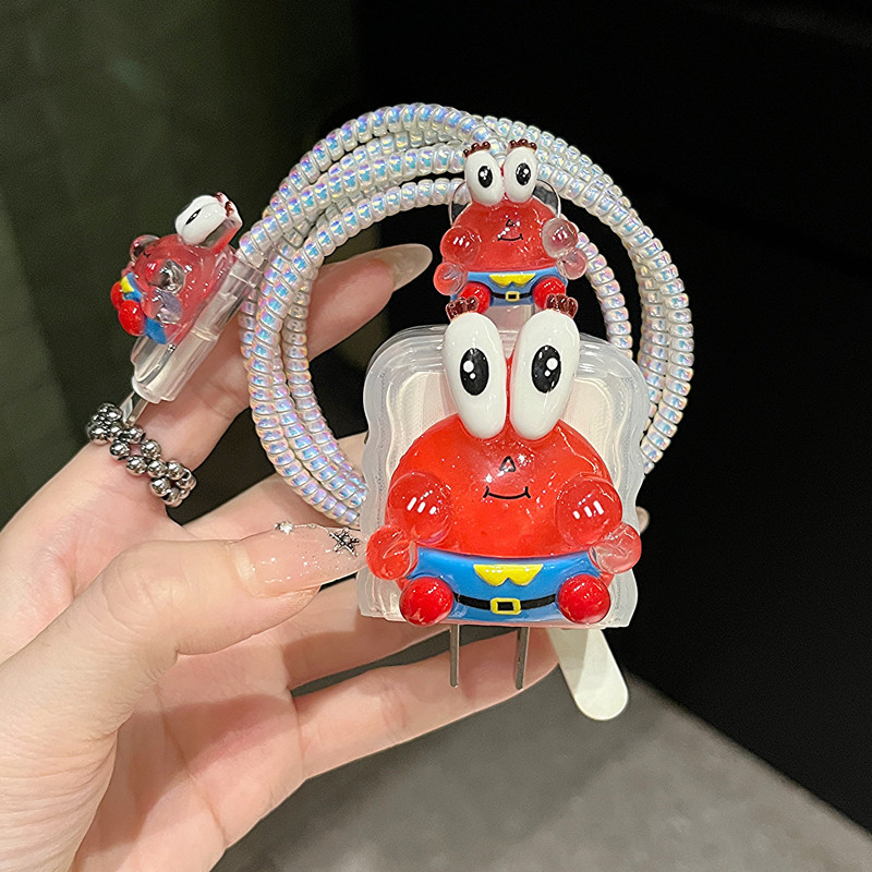 TPU протекторен корпус за кабел за зареждане, модел 012, персонализиран дизайн с карикатурен стил, съвместим с Apple 20W зарядно