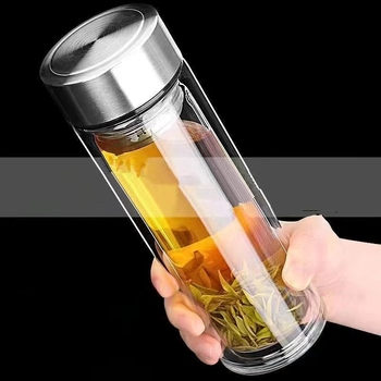 Γυάλινο φλυτζάνι τσαγιού από μποροσιλικό υψηλής αντοχής, μονόστρωτο, στρογγύλο, μηχανισμός ανοίγματος-κλεισίματος με ένα πάτημα, μονόχρωμο σχέδιο