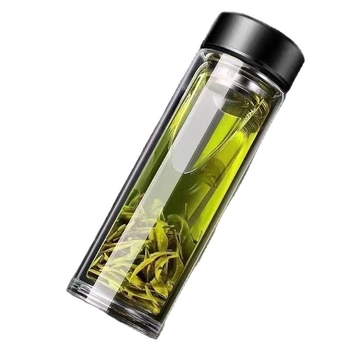 Γυάλινο φλυτζάνι τσαγιού από μποροσιλικό υψηλής αντοχής, μονόστρωτο, στρογγύλο, μηχανισμός ανοίγματος-κλεισίματος με ένα πάτημα, μονόχρωμο σχέδιο