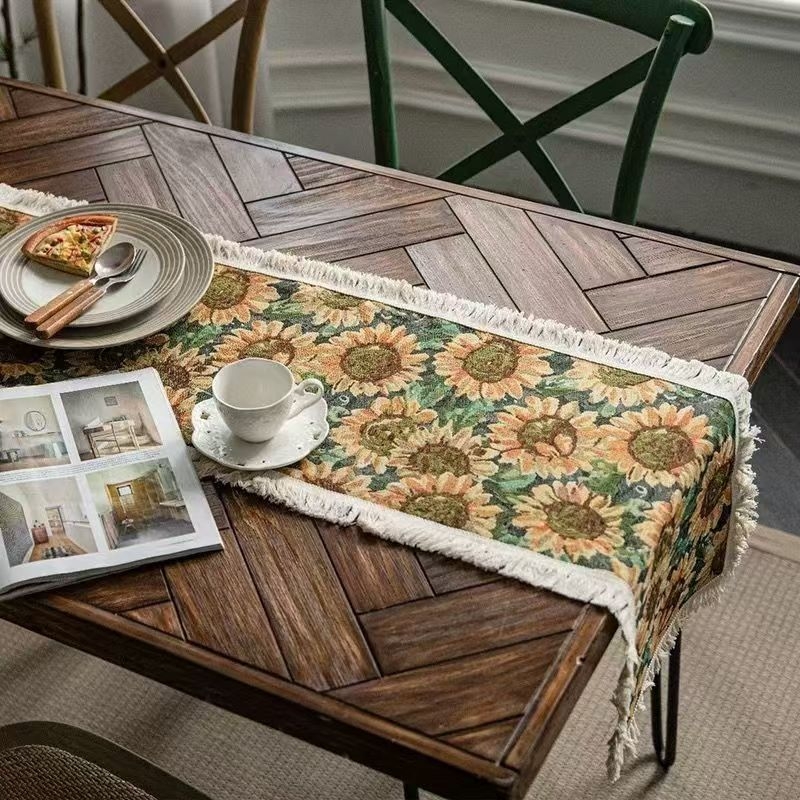 Διάδρομος τραπεζιού Jacquard με κύματα και ρίγες, ύφασμα από χημικές ίνες με 80% βαμβάκι, αγροτικό στυλ, προσαρμόσιμο