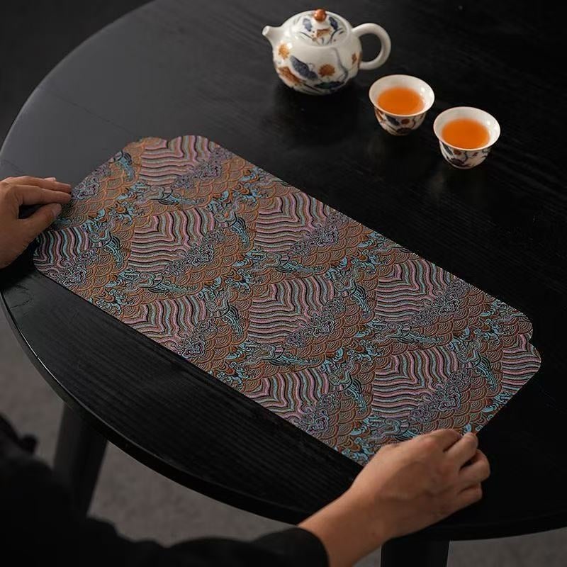Σετ τραπεζομάντιλο για τσάι από λινό-πολυεστέρα 50/50, Σειρά Chinese Style, Νέος Κινέζικος Στυλ, Προσαρμοσμένη Επεξεργασία