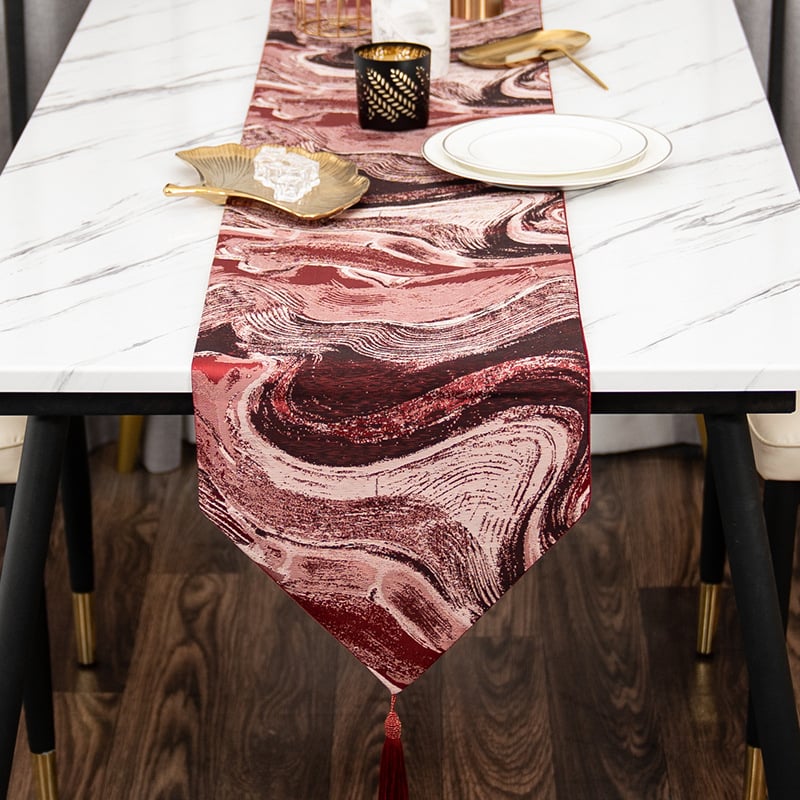 Σημαία τραπεζιού, μοντέρνου ελαφρού λουξ στιλ με κορδέλα, κινέζικό στυλ για τραπεζομάντιλο τραπεζαρίας, πολυεστέρας, γεωμετρικό μοτίβο, κινέζικο στιλ, διαθεσιμότητα προσαρμογής, κατάλληλο για σαλόνι, υπνοδωμάτιο, εστιατόριο