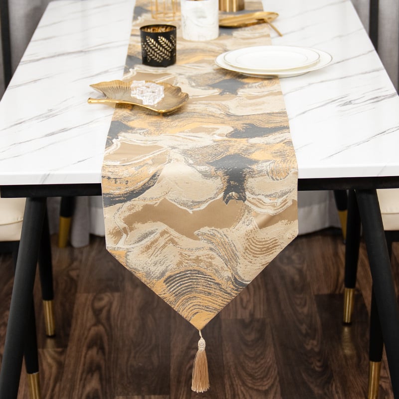 Σημαία τραπεζιού, μοντέρνου ελαφρού λουξ στιλ με κορδέλα, κινέζικό στυλ για τραπεζομάντιλο τραπεζαρίας, πολυεστέρας, γεωμετρικό μοτίβο, κινέζικο στιλ, διαθεσιμότητα προσαρμογής, κατάλληλο για σαλόνι, υπνοδωμάτιο, εστιατόριο