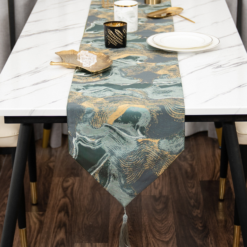 Σημαία τραπεζιού, μοντέρνου ελαφρού λουξ στιλ με κορδέλα, κινέζικό στυλ για τραπεζομάντιλο τραπεζαρίας, πολυεστέρας, γεωμετρικό μοτίβο, κινέζικο στιλ, διαθεσιμότητα προσαρμογής, κατάλληλο για σαλόνι, υπνοδωμάτιο, εστιατόριο