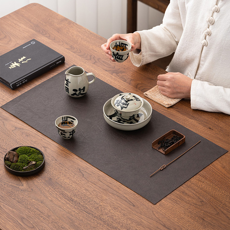 Δερμάτινο αδιάβροχο πατάκι για τσάι, στυλ Zen-Chinoiserie, με μείγμα πολυεστέρα, προσαρμόσιμο