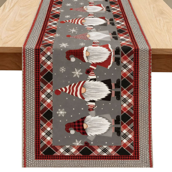 Λινή τραπεζοκαλυπτή με χριστουγεννιάτικο μοτίβο ελαφιού και Αγίου Βασίλη, 99% λινό, προσαρμοστικό, για σαλόνι