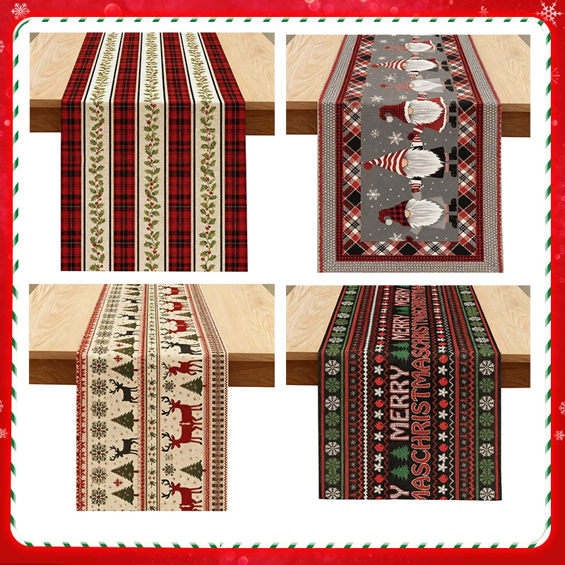 Λινή τραπεζοκαλυπτή με χριστουγεννιάτικο μοτίβο ελαφιού και Αγίου Βασίλη, 99% λινό, προσαρμοστικό, για σαλόνι