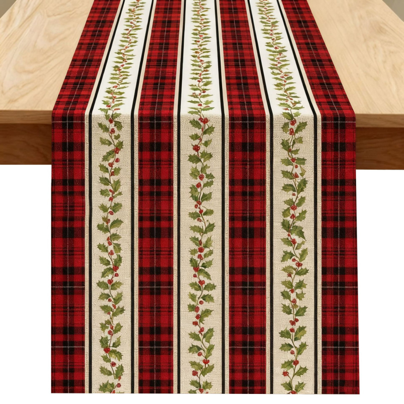 Λινή τραπεζοκαλυπτή με χριστουγεννιάτικο μοτίβο ελαφιού και Αγίου Βασίλη, 99% λινό, προσαρμοστικό, για σαλόνι