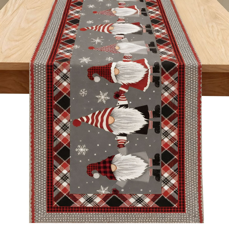 Λινή τραπεζοκαλυπτή με χριστουγεννιάτικο μοτίβο ελαφιού και Αγίου Βασίλη, 99% λινό, προσαρμοστικό, για σαλόνι