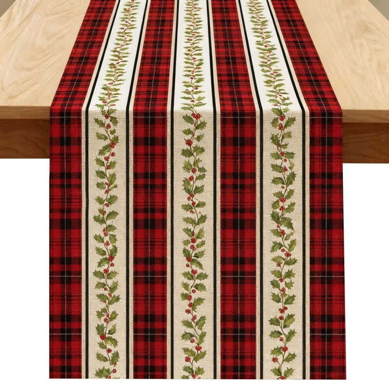 Λινή τραπεζοκαλυπτή με χριστουγεννιάτικο μοτίβο ελαφιού και Αγίου Βασίλη, 99% λινό, προσαρμοστικό, για σαλόνι