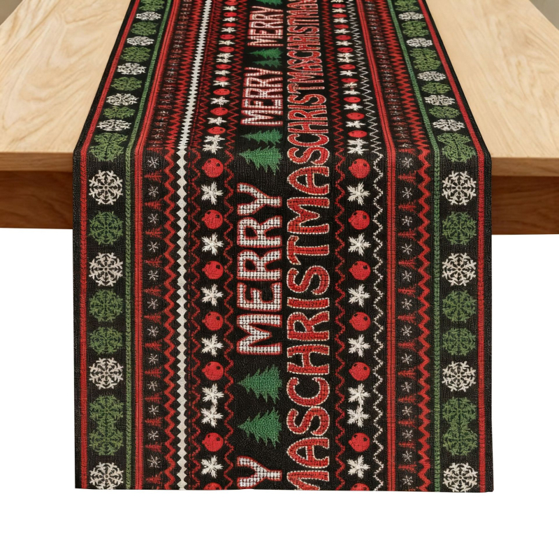 Λινή τραπεζοκαλυπτή με χριστουγεννιάτικο μοτίβο ελαφιού και Αγίου Βασίλη, 99% λινό, προσαρμοστικό, για σαλόνι