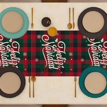 Λινός διάδρομος τραπεζιού με Χριστουγεννιάτικο Καρτούν Σχέδιο, 90% Λινο Περιεκτικότητα, Καρτουνίστικο Στυλ, Κατάλληλος για σαλόνι, υπνοδωμάτιο, μελέτη, εστιατόρια