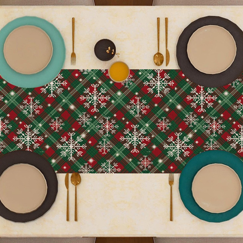 Λινός διάδρομος τραπεζιού με Χριστουγεννιάτικο Καρτούν Σχέδιο, 90% Λινο Περιεκτικότητα, Καρτουνίστικο Στυλ, Κατάλληλος για σαλόνι, υπνοδωμάτιο, μελέτη, εστιατόρια