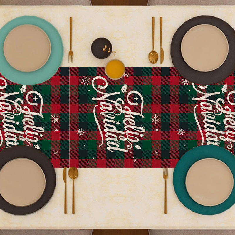 Λινός διάδρομος τραπεζιού με Χριστουγεννιάτικο Καρτούν Σχέδιο, 90% Λινο Περιεκτικότητα, Καρτουνίστικο Στυλ, Κατάλληλος για σαλόνι, υπνοδωμάτιο, μελέτη, εστιατόρια