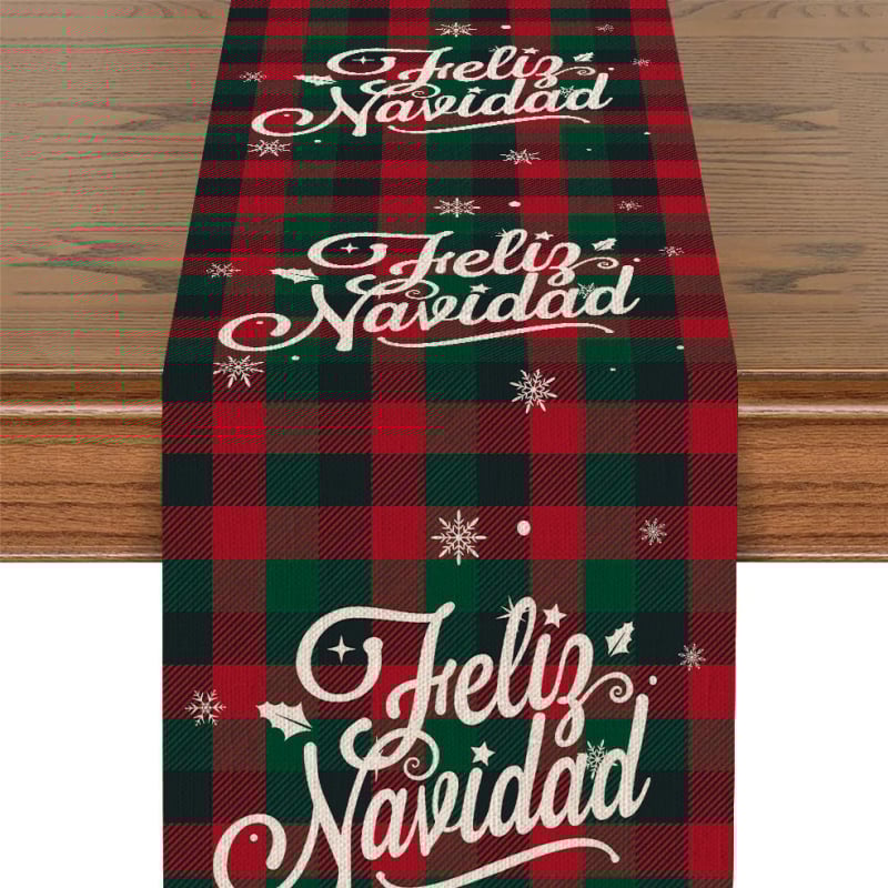 Λινός διάδρομος τραπεζιού με Χριστουγεννιάτικο Καρτούν Σχέδιο, 90% Λινο Περιεκτικότητα, Καρτουνίστικο Στυλ, Κατάλληλος για σαλόνι, υπνοδωμάτιο, μελέτη, εστιατόρια