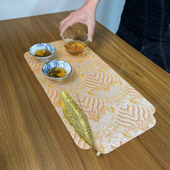 Πατάκι τσαγιού από σατέν με διακοσμητικές λεπτομέρειες μποκράτ, βάση από πολυεστερική ίνα, Νέος Κινέζικος Στυλ, για μελέτη γραφείου