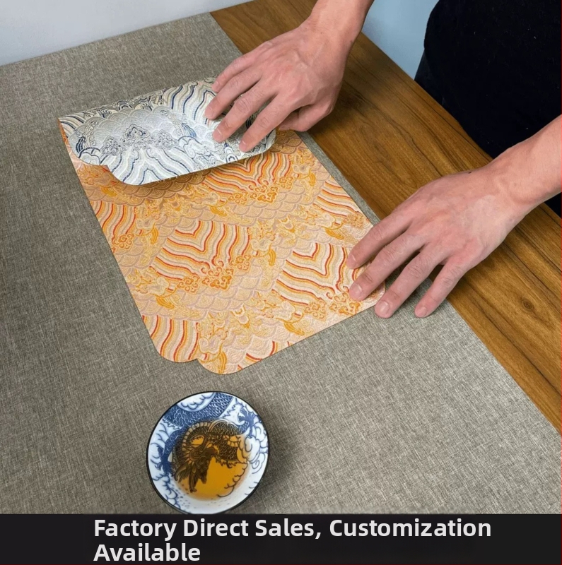 Πατάκι τσαγιού από σατέν με διακοσμητικές λεπτομέρειες μποκράτ, βάση από πολυεστερική ίνα, Νέος Κινέζικος Στυλ, για μελέτη γραφείου