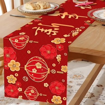 Σκανδιναβικού στυλ εορταστικός σημαία τραπεζιού από πολυεστέρα για την Κινέζικη Πρωτοχρονιά 2026 – Έτος του Αλόγου