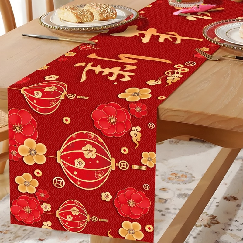 Σκανδιναβικού στυλ εορταστικός σημαία τραπεζιού από πολυεστέρα για την Κινέζικη Πρωτοχρονιά 2026 – Έτος του Αλόγου