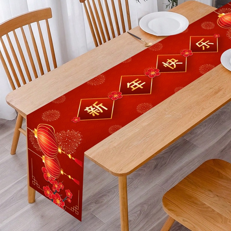 Σκανδιναβικού στυλ εορταστικός σημαία τραπεζιού από πολυεστέρα για την Κινέζικη Πρωτοχρονιά 2026 – Έτος του Αλόγου