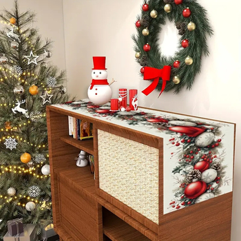 Διάδρομος τραπεζιού με χριστουγεννιάτικη εκτύπωση, πολυεστέρας 99% στην κύρια ύφανση και 1% υπο-συνιστάμενο, δυνατή παραμετροποίηση, κατάλληλος για εξωτερικούς χώρους, εστιατόρια και εμπορικούς χώρους