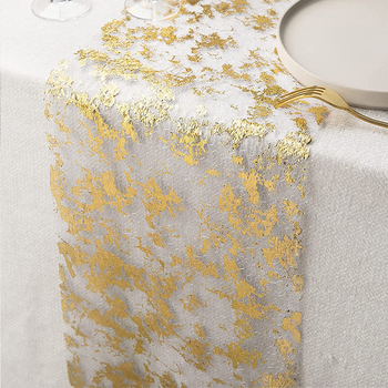 Λωρίδα τραπεζιού Nordic με πλέγμα και φύλλο χρυσού, 100% πολυεστέρας, μονόχρωμο μοτίβο