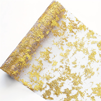 Λωρίδα τραπεζιού Nordic με πλέγμα και φύλλο χρυσού, 100% πολυεστέρας, μονόχρωμο μοτίβο