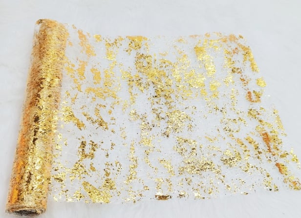 Λωρίδα τραπεζιού Nordic με πλέγμα και φύλλο χρυσού, 100% πολυεστέρας, μονόχρωμο μοτίβο