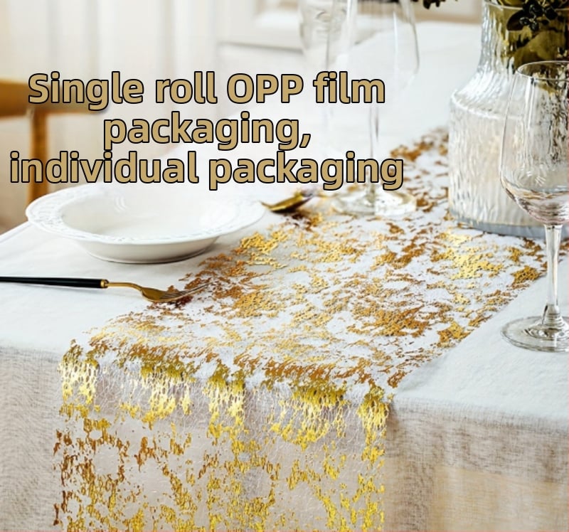 Λωρίδα τραπεζιού Nordic με πλέγμα και φύλλο χρυσού, 100% πολυεστέρας, μονόχρωμο μοτίβο