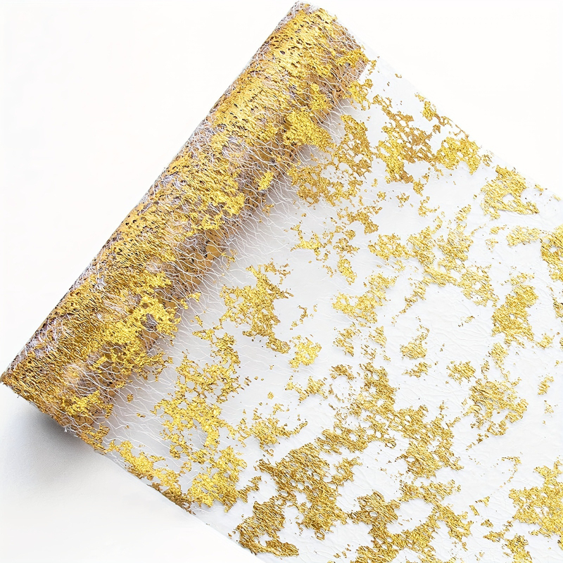 Λωρίδα τραπεζιού Nordic με πλέγμα και φύλλο χρυσού, 100% πολυεστέρας, μονόχρωμο μοτίβο