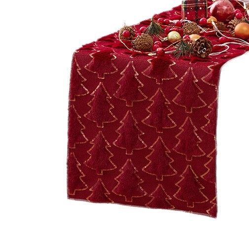 Χριστουγεννιάτικο τραπεζοσήμαντο με κέντημα παγιέτες και 3D διακόσμηση δέντρου, βελούδινο ύφασμα, βάση πολυεστέρα, μοντέρνο μινιμαλιστικό στυλ, προσαρμοσιμότητα - Si xuan, για εστιατόριο